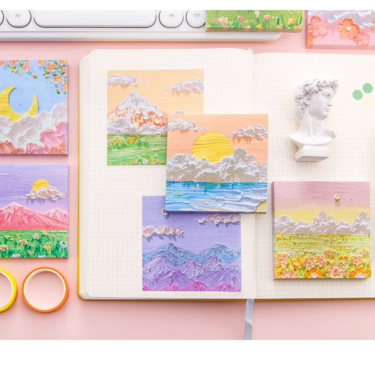 Printing Cubes Promotional Hot Sale Sticky Note Pad  Creative Colorful Memo Pad  Oil Painting Sticky Notes