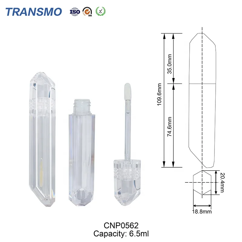 Customized lip gloss tube low moq 6.5ml crystal lip gloss tube private label 6.5ml unique lip gloss tubes with brush