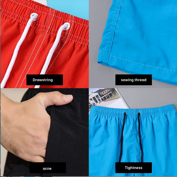 Custom Polyester Beach Shorts Men Surfing Board Short Swimwear Swimsuit Two Eyelets with Back Pocket Swimming Shorts Swim Trunks