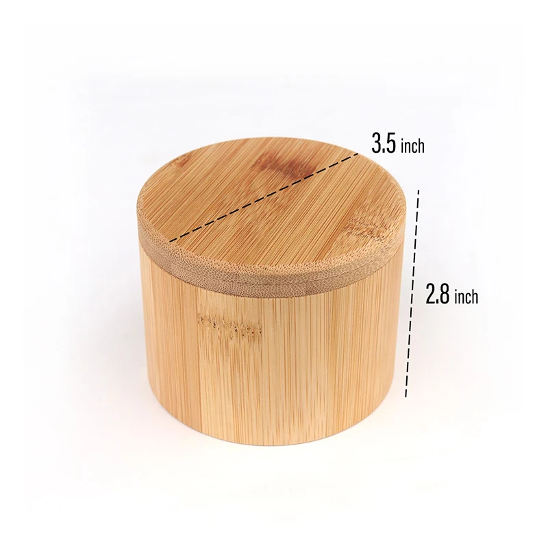 Kitchen Storage Box Container Magnetic Lid Jars,Round Bamboo Salt Pepper Seasoning Box