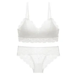 Wholesale Women Sexy Seamless 32 Size Small Boobs Wire Free Bralette Push Up Girls Sexy Lace floral Bra and Panties Set