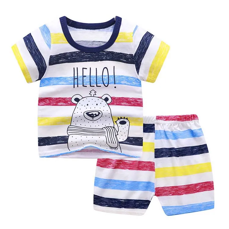 Wholesale 2-Piece Summer Baby Clothes Set 100% Cotton Short Sleeve  Breathable O-Neck Dress for Boys Girls Animal Pattern