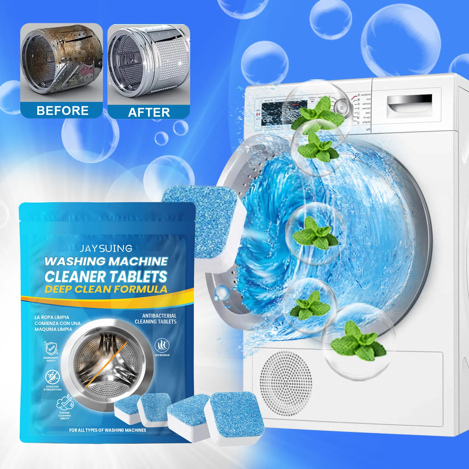 Jaysuing Wholesale Laundry Trough Drum Water Tank Dirt Cleaning and Odor Cleaning Tablets Washing Machine Deep Cleaning Tablets