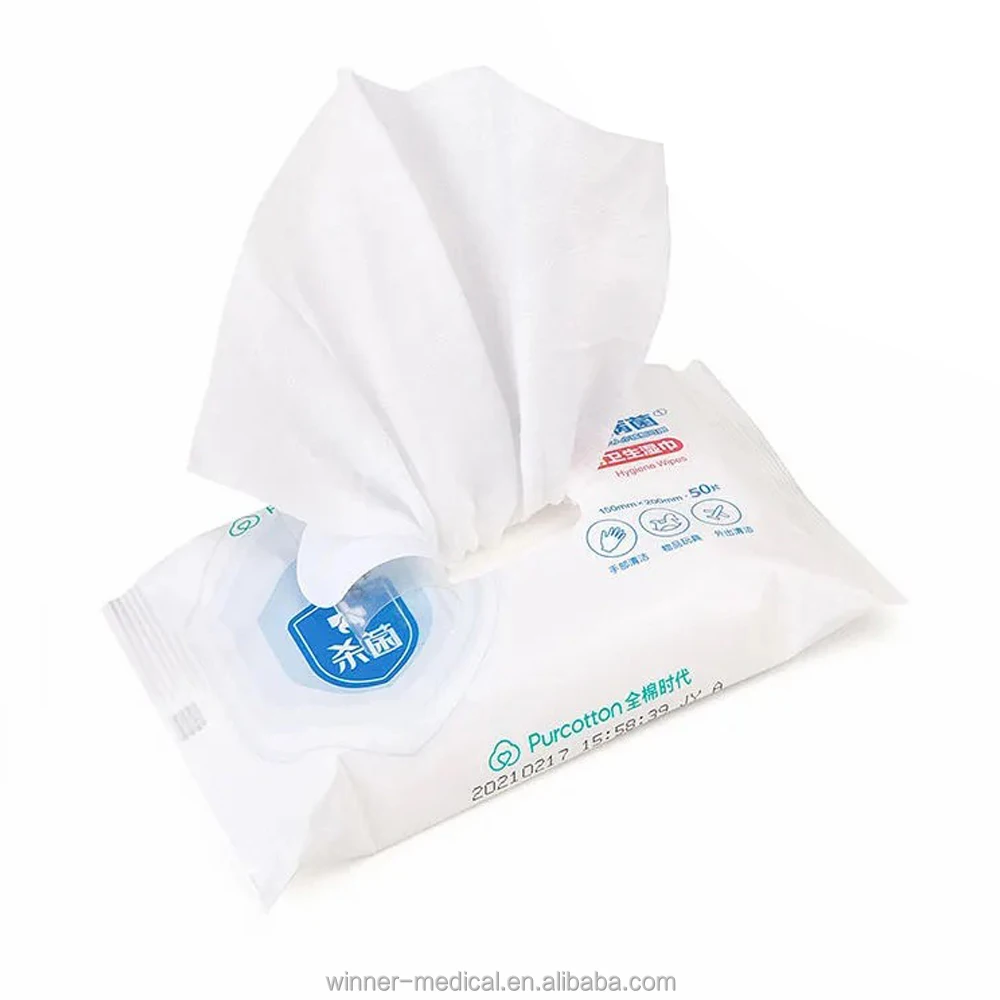 WINNER OEM Premium Wet Wipes 100% Natural Cotton 50 Count Wet Tissue Wipes Lsopropyl Alcohol Wipes For Baby Hand Cleaning