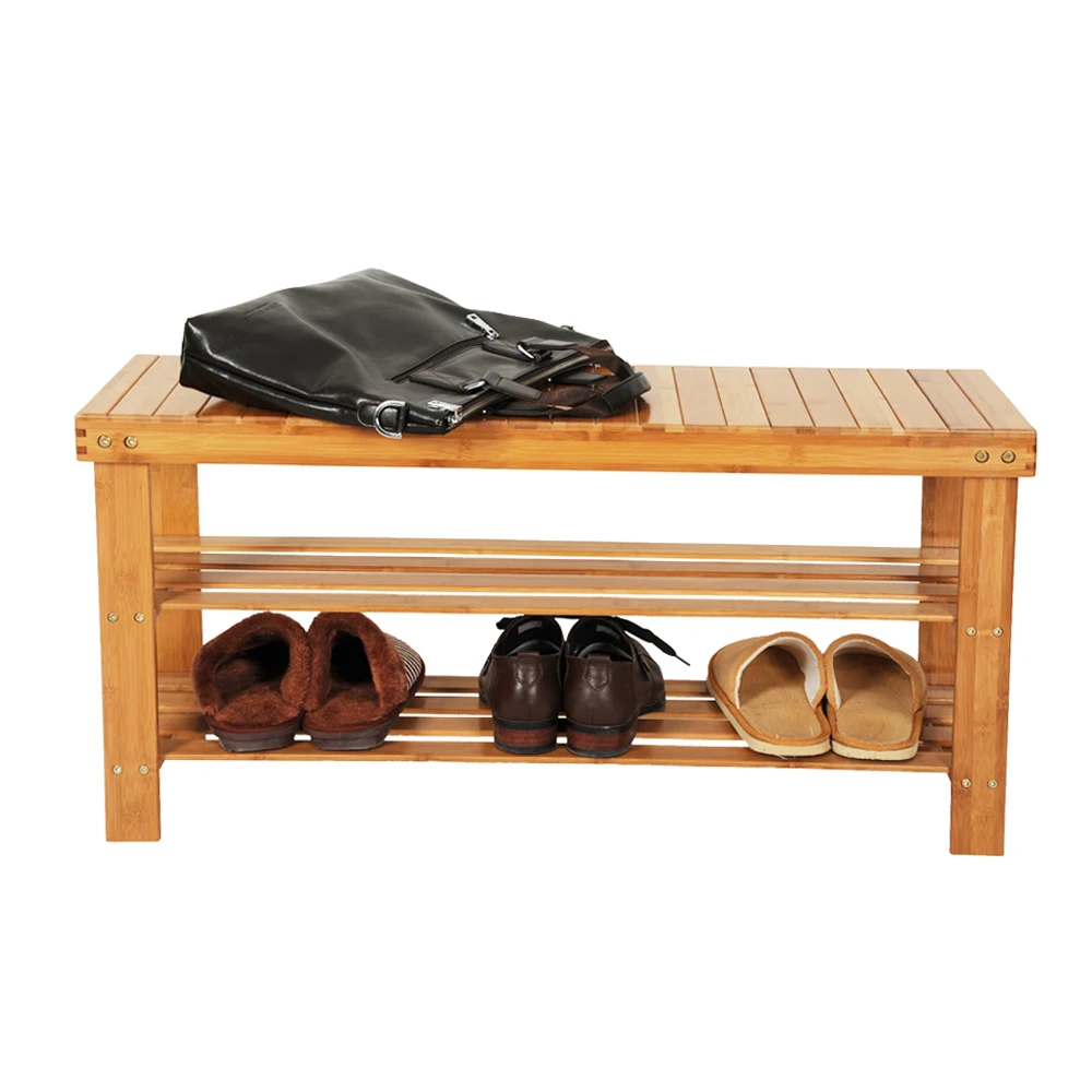 Mayco Multifunction Organizer Storage Stool Modern Wooden Bamboo Shoe Rack