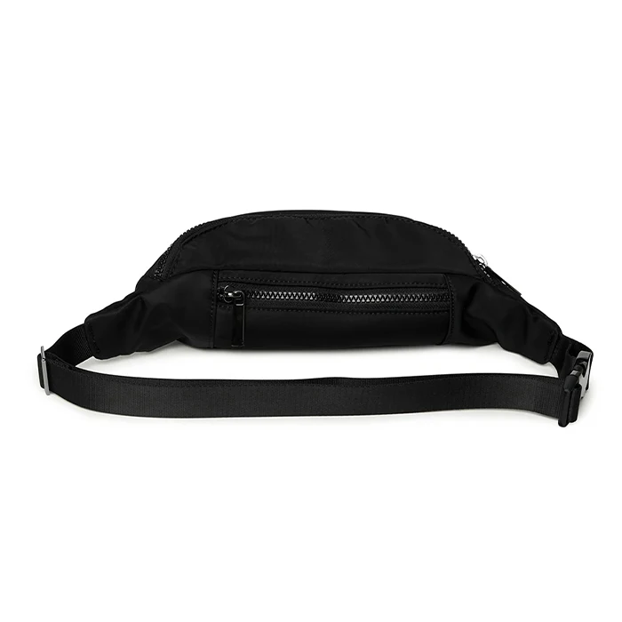 ZM-949 Custom Black Small Fanny Pack Rubber Patch Logo Unisex Gym Bag With Metal zipper