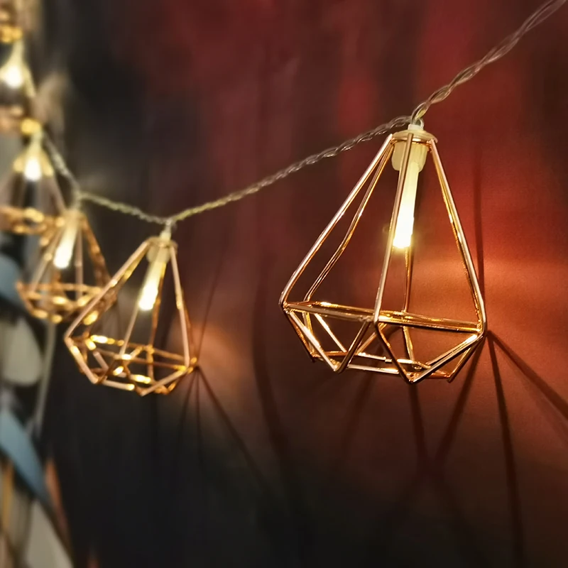 Christmas decoration LED string light with Triangular metal cone decos for indoor home bedroom curtain decor