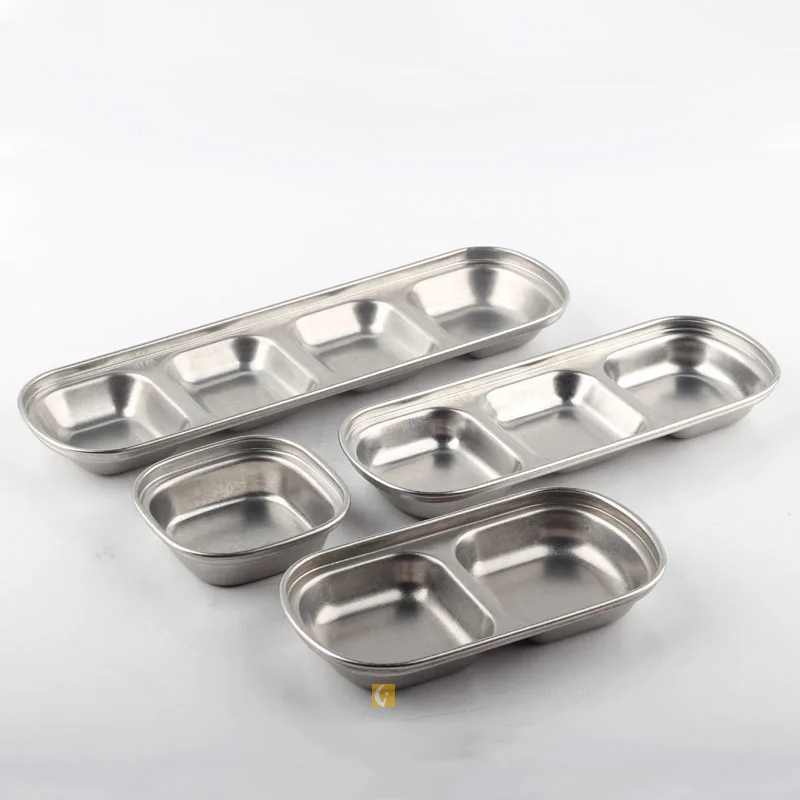 Stainless Steel Multi-grid Seasoning Dish BBQ Dipping Sauce Vinegar Oil Dish Japanese Salad Sauce Dish