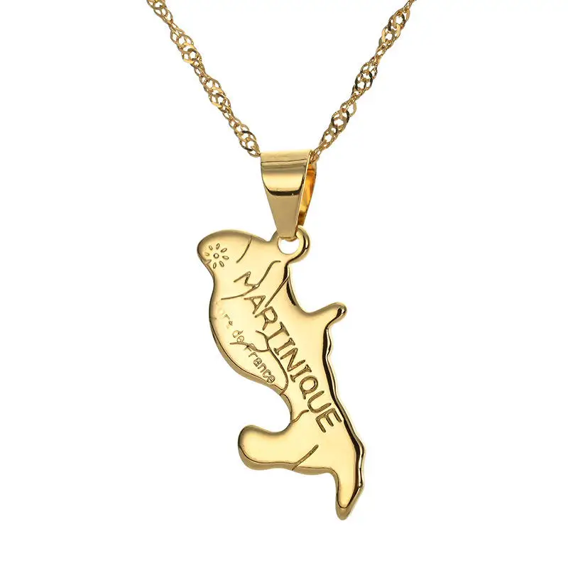 2024New Arrival custom Gold Chain Hiphop Style Stainless Steel Africa Congo Algeria Map Pendant Necklace For Women Men