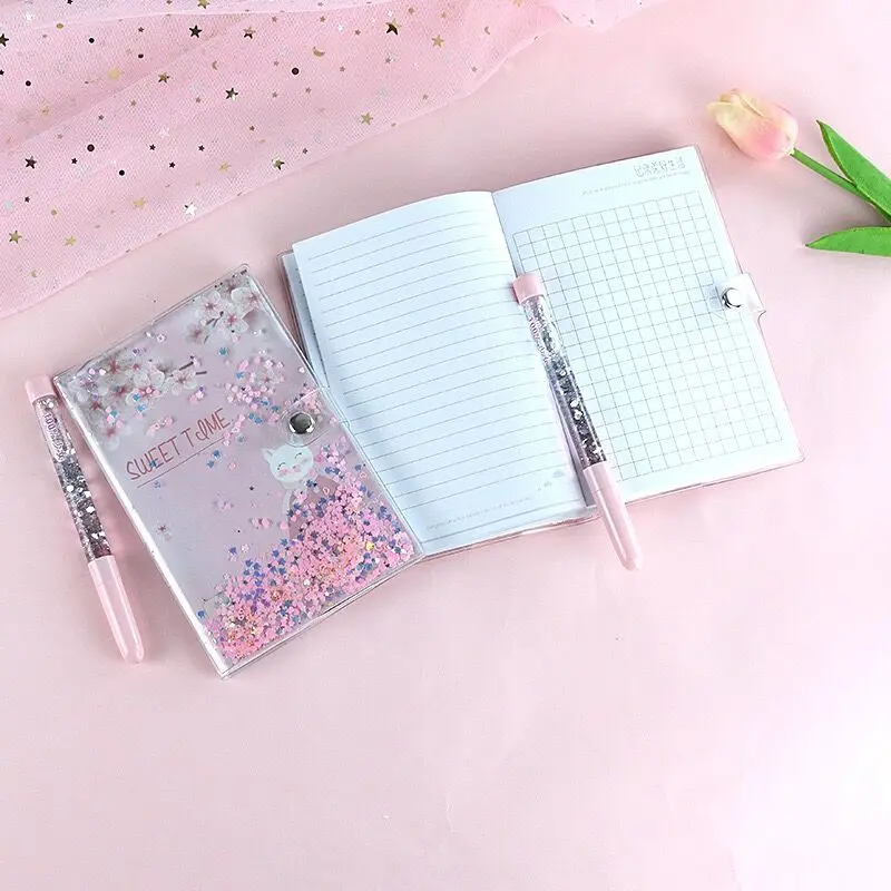Wholesale Collection Glitter Pvc oil Girl Cover Notebooks And Pen, Suitable For Students Stationary set