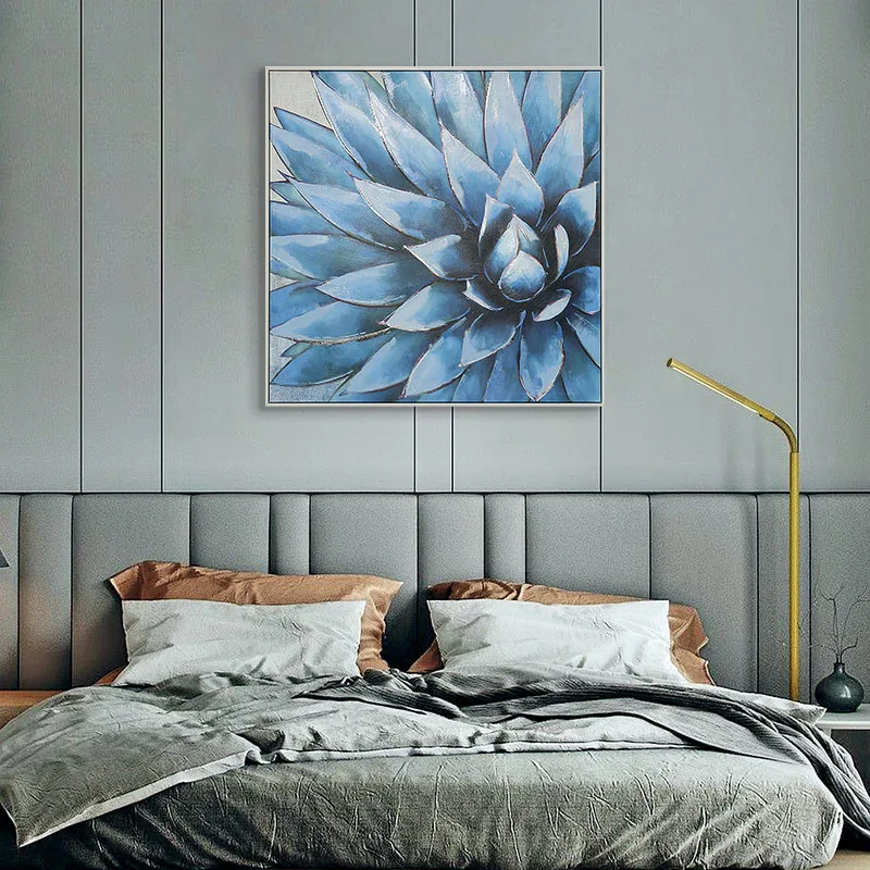 Living Room Decor Canvas Hand Painted Wall Art Floral Art Prints Blue Wall Painting