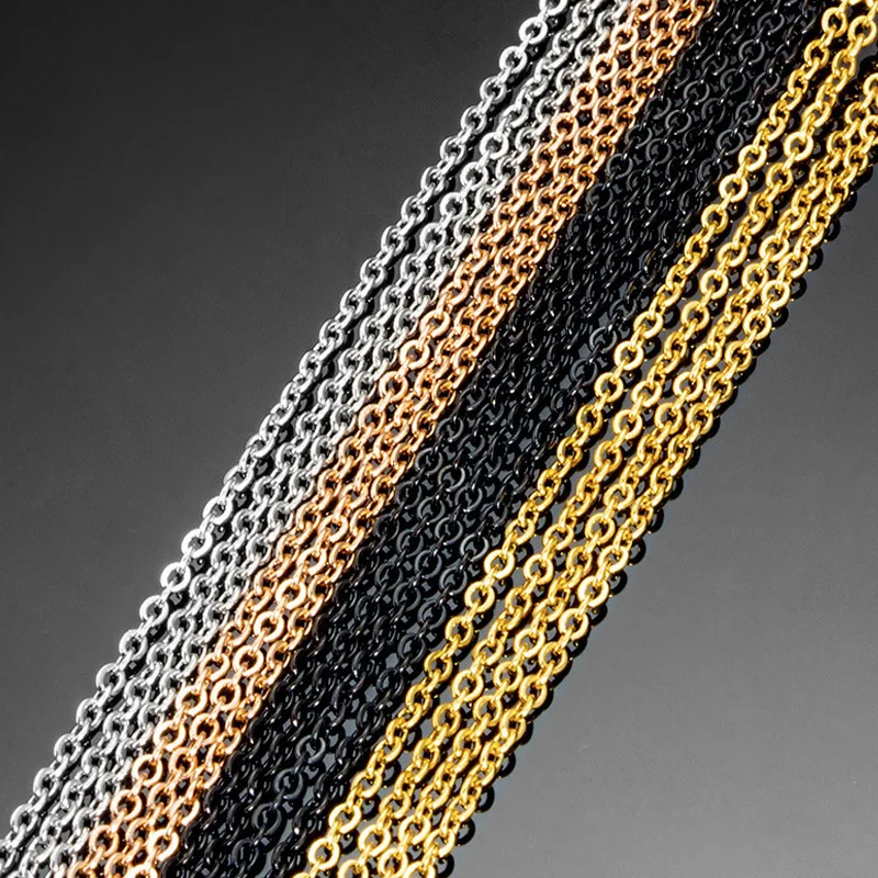 factory wholesale price no tarnish shinny diy jewelry water drip extension chain 1.5mm flat o cable chain bulk necklace