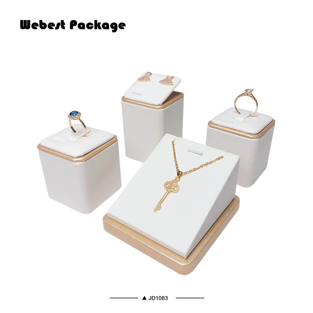Webest Custom color Pu leather jewelry ring pendant earring display stand pu leather jewelry display set