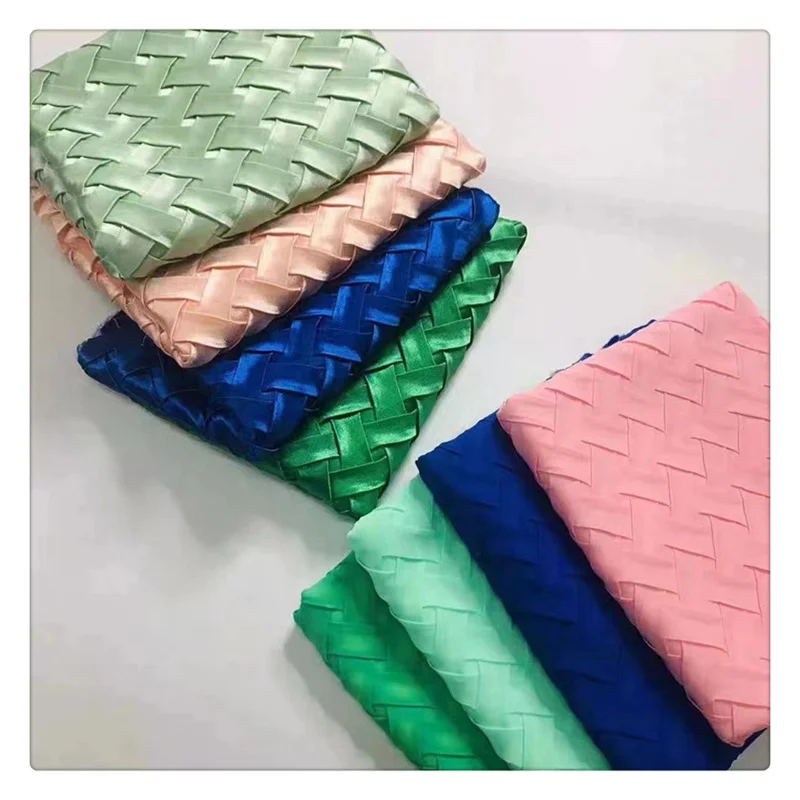 Crinkled Polyester Recycled Silk Sateen Wrinkled Glitter Satin Embossed Pleated Fabrics