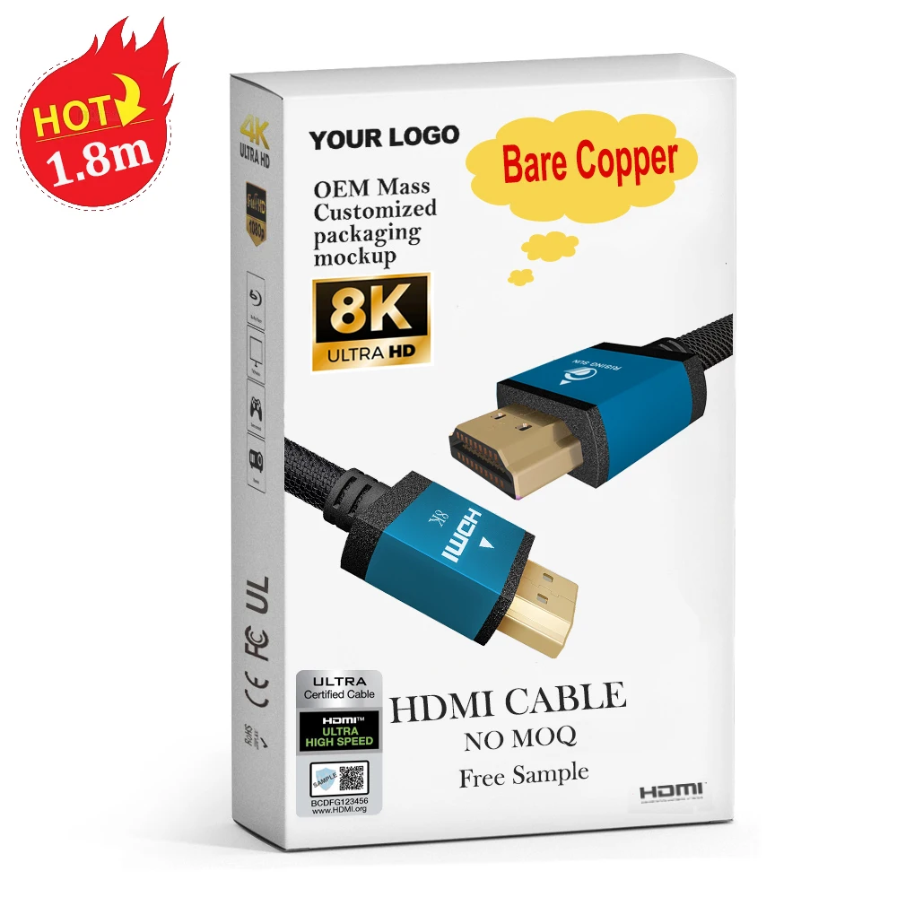 1.8M 3D 8K 60Hz Braided HDMI Long Kabel Gold Plated Data Line HD Video 2.1v HDMI Cable