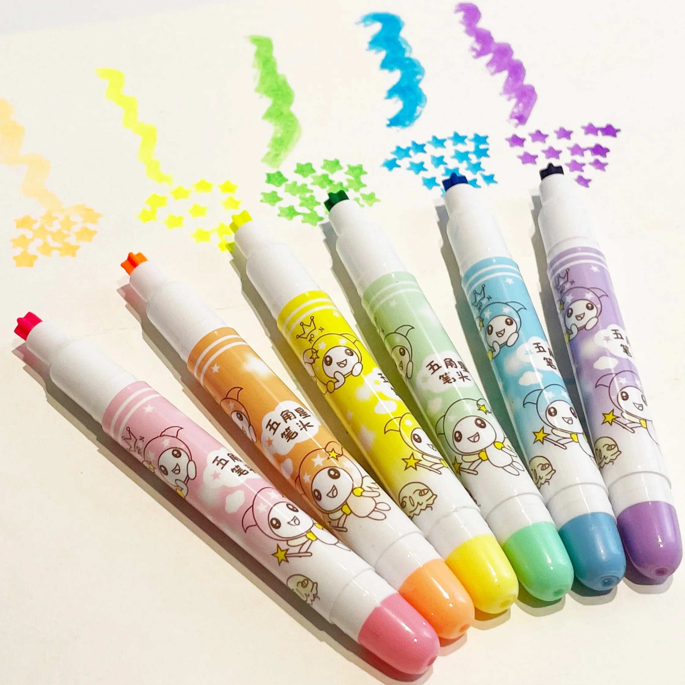 manufacturer for Pack of 6 star Kawaii highlighter pen for school Girls Art Painting