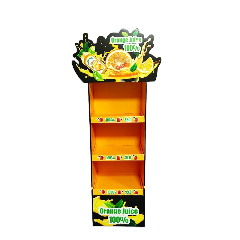 Hot Beverage  Supermarket Paper Shelves Milk Tea Drinks Cardboard  Racks Paperboard Floor Display Stand for Drinks