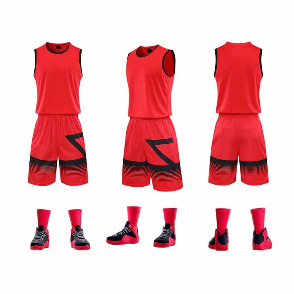 Female Femmes Ladies Red Plain Black Training Reverse Basketball Jerseys Uniform Vest Set