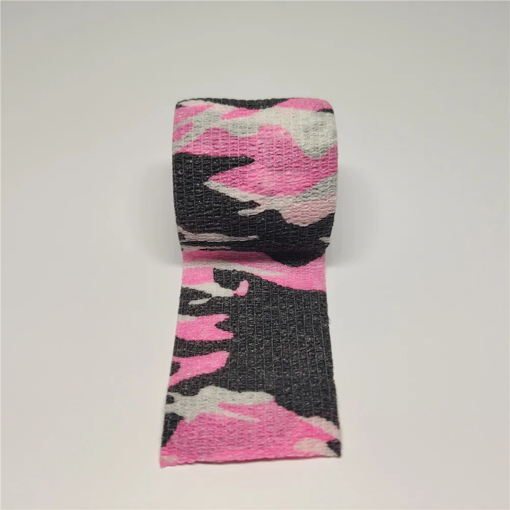 Wholesale Pink Camo Elastic Non-woven Fiber Cohesive Cotton Bandage for Tattoo Grip