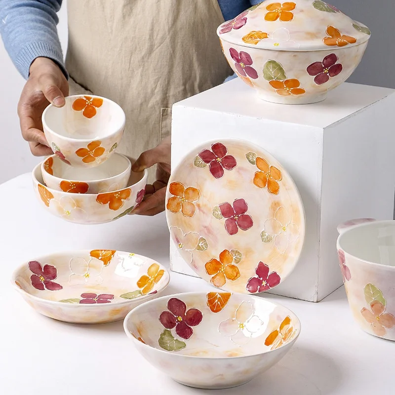 
Korean and Japanese style ceramic tableware Glazed Fruit Salad Plate Stylish ceramic steak plate 