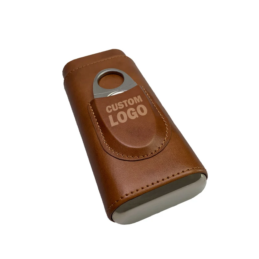 Gunter New Arrival Wholesale Custom Logo Luxury Cigar Case Smoking Accessories PU Portable Protect Case With Free Cigar Cut