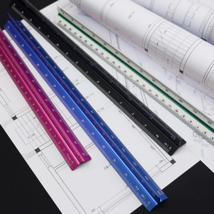 Factory Custom Cheap Black Aluminum Architect Scale Triangular Scale Ruler For Engineers