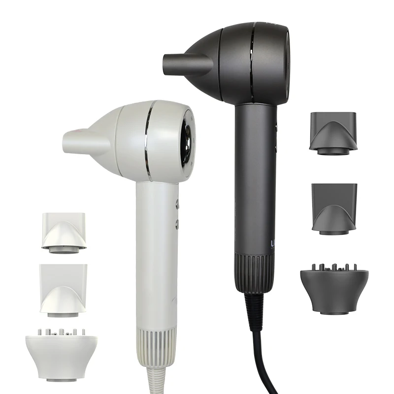 1400W Electric Hair Dryer with 3 Attachments High-Speed BLDC Motor Hot Heat Settings Ion & Styling Features for Hotels & Cars