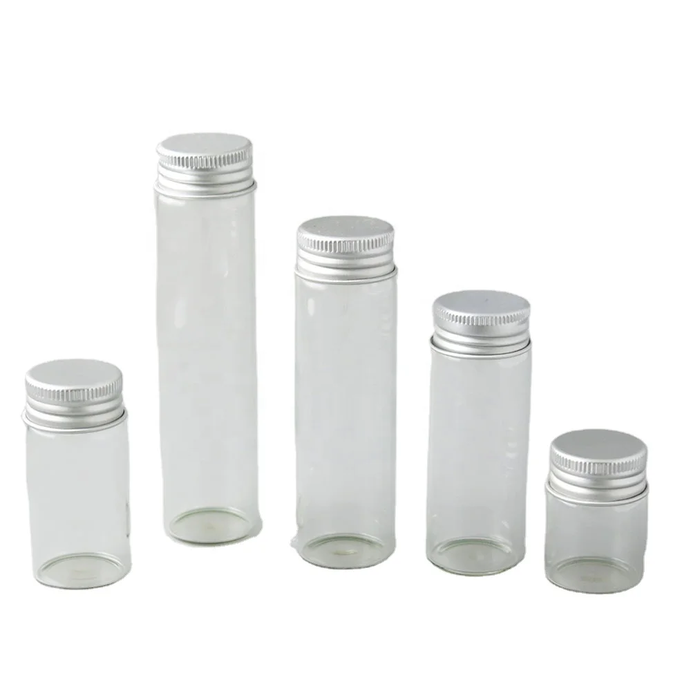 Transparent 15ml 25ml 40ml 50ml 60ml glass bottle with screw cap Aluminum Silver lid Empty Refillable Storage Tube Screw top