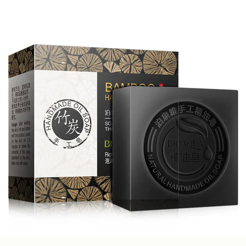 Wholesale Bamboo Charcoal Essential Oil Soap Natural Activated Charcoal Soap Bar Black Soap for Face & Body Cleanse