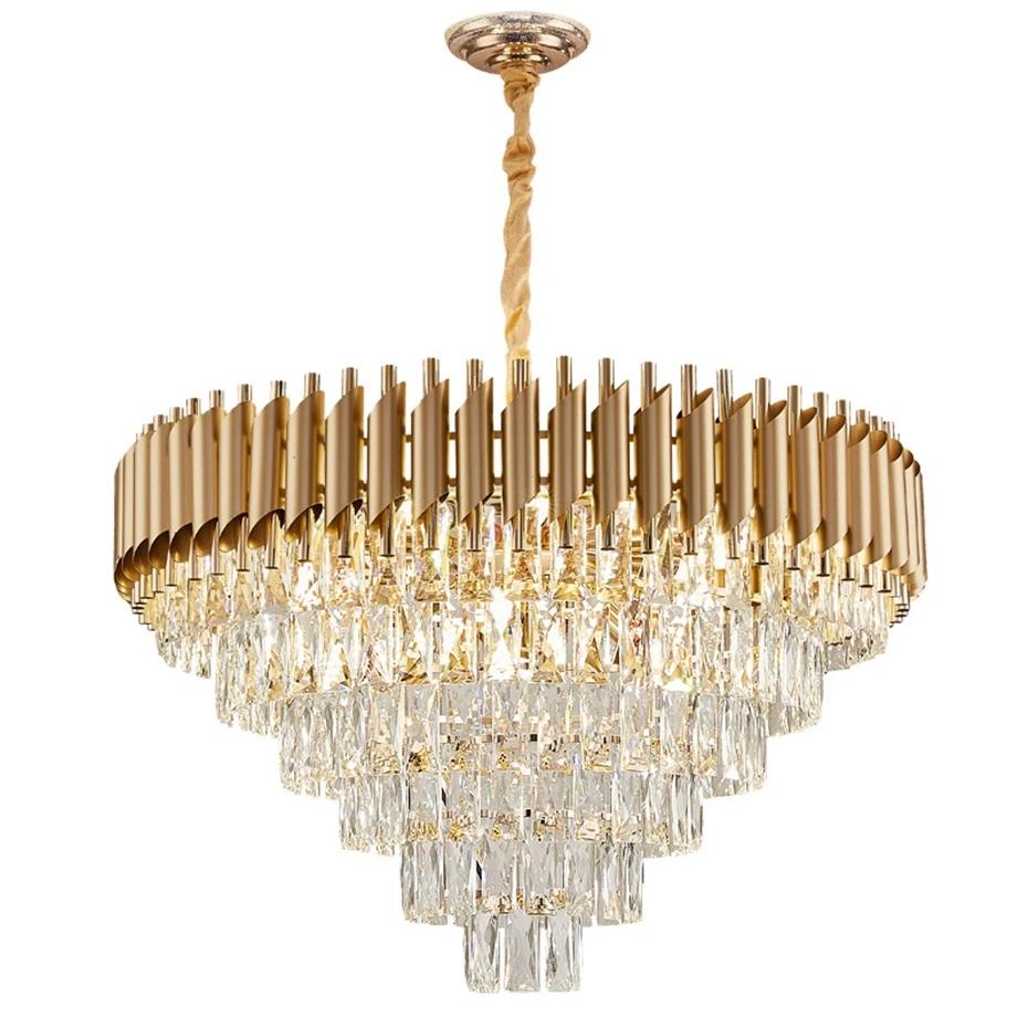 Round Indoor Luxury Ceiling Chandelier Black Gold LED Home Modern Crystal Chandeliers Pendant Lights