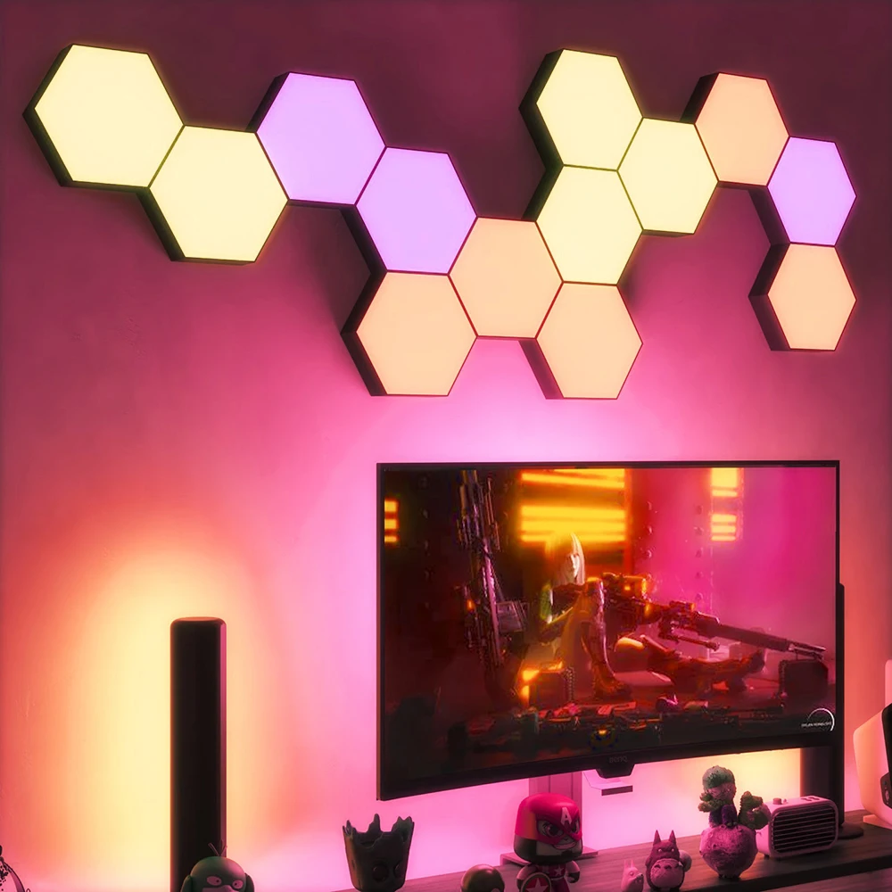 Smart Music Sync Lights Decorative Wall Mounted Led Panel Module Gaming Room APP Controlled Hexagon Led Lights