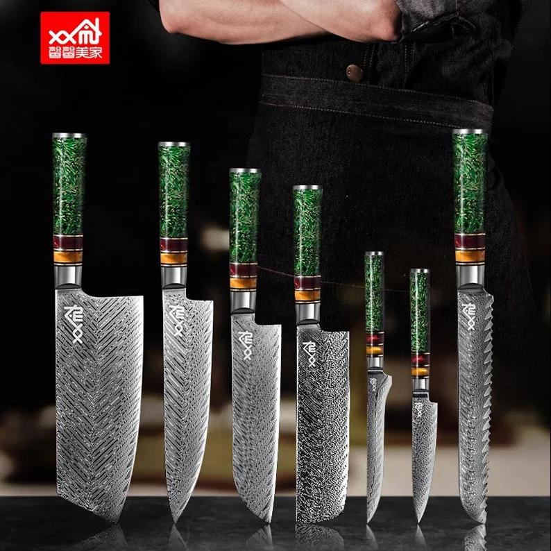 Luxury Green Resin Handle Damascus Steel Knife Chef Cooking VG10 67Layers Japanese Kitchen
