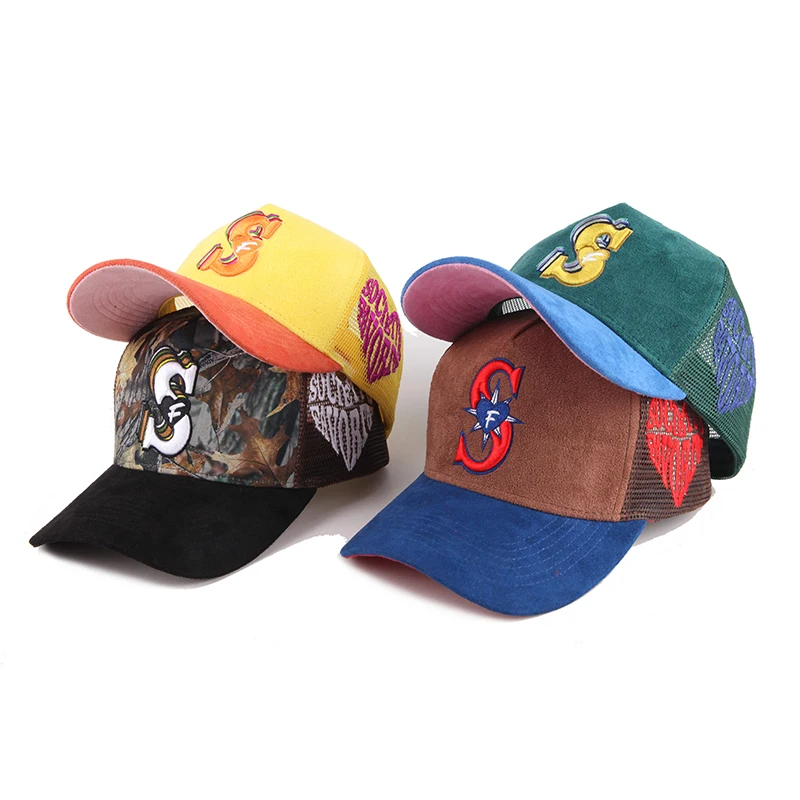 Wholesale trucker hats embroidered  trucker caps custom suede mesh cap
