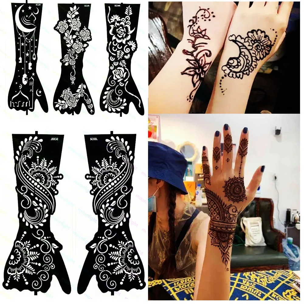 Moonlight Hand & Foot Henna Stencils Sticker for Henna Tattoo Henna Temporary Tattoo