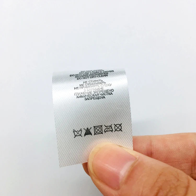 Satin Printed Labels Taffeta tag Washing Care Instructions Labels for clothing