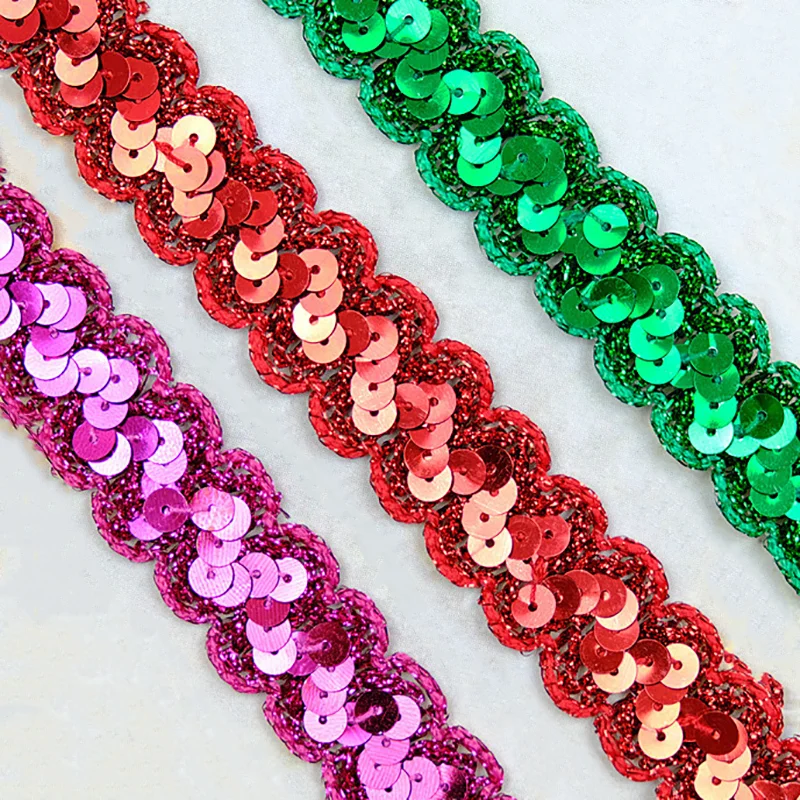 13 m 23mm wide Cheap wholesale metallic wavy lace ribbon S-shaped ethnic gimp trim costume sequined braided gota lace trims