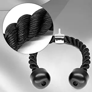 TELLUS Tricep Press Down Rope Fitness Attachment Cable Machine Pulldown Heavy Duty Coated Nylon Rope with Solid Rubber End
