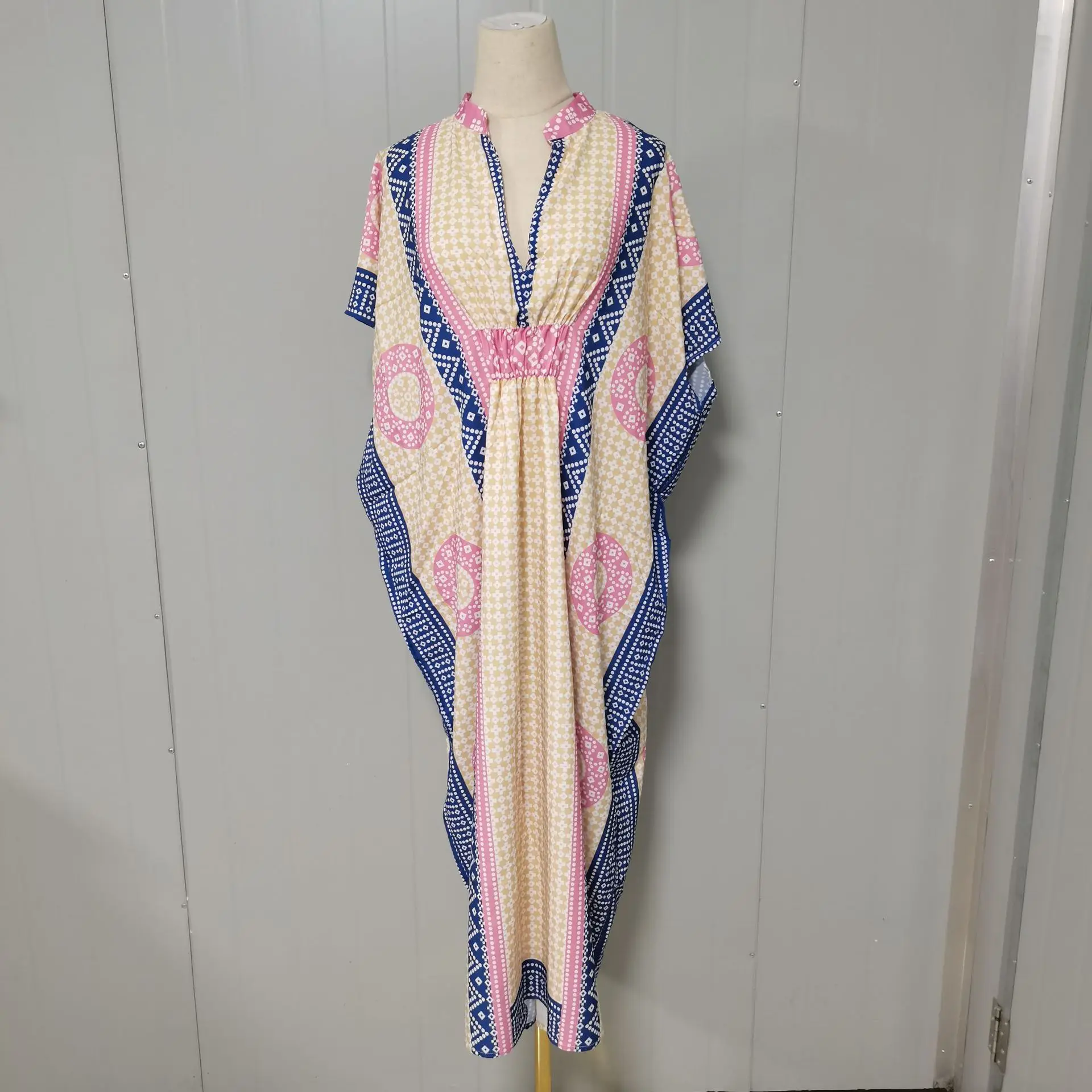 Sexy Jewelry pattern Japanese looset Beach Long Kaftan shirt Dress Women Clothing Sexy Boho Paisley Floral Beach Cover Up Dress