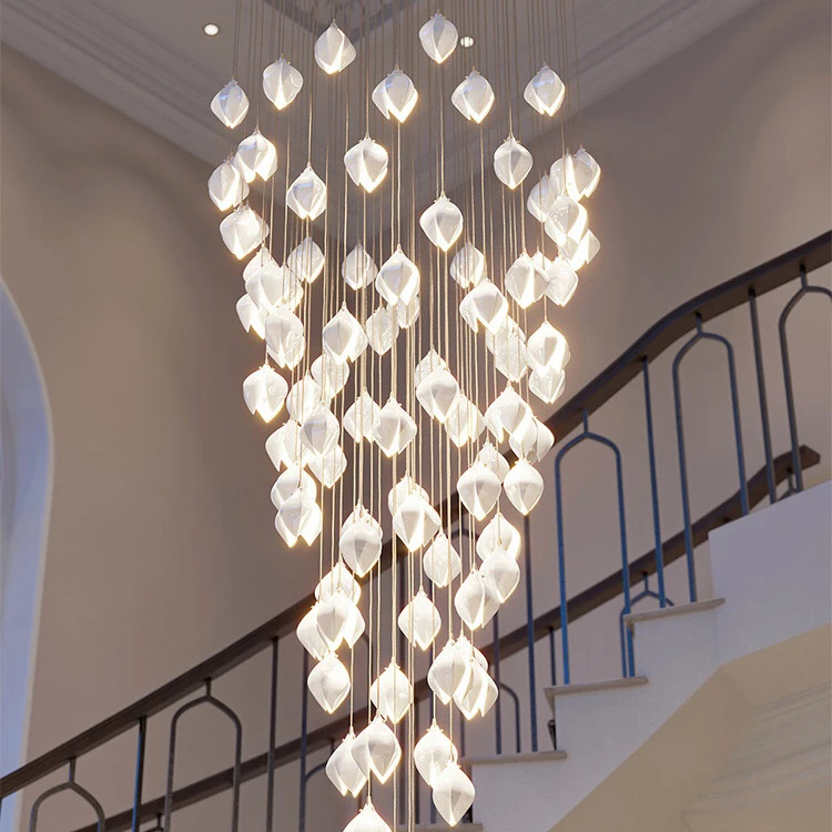 contemporary villa living room high ceiling long staircase hotel lobby luxury modern chandelier