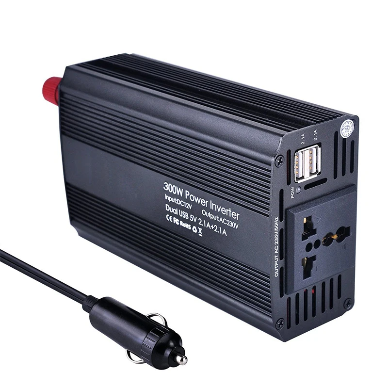 
Power Inverter 300W DC 12V to 110V AC Converter with 4.2A Dual USB Car Charger 