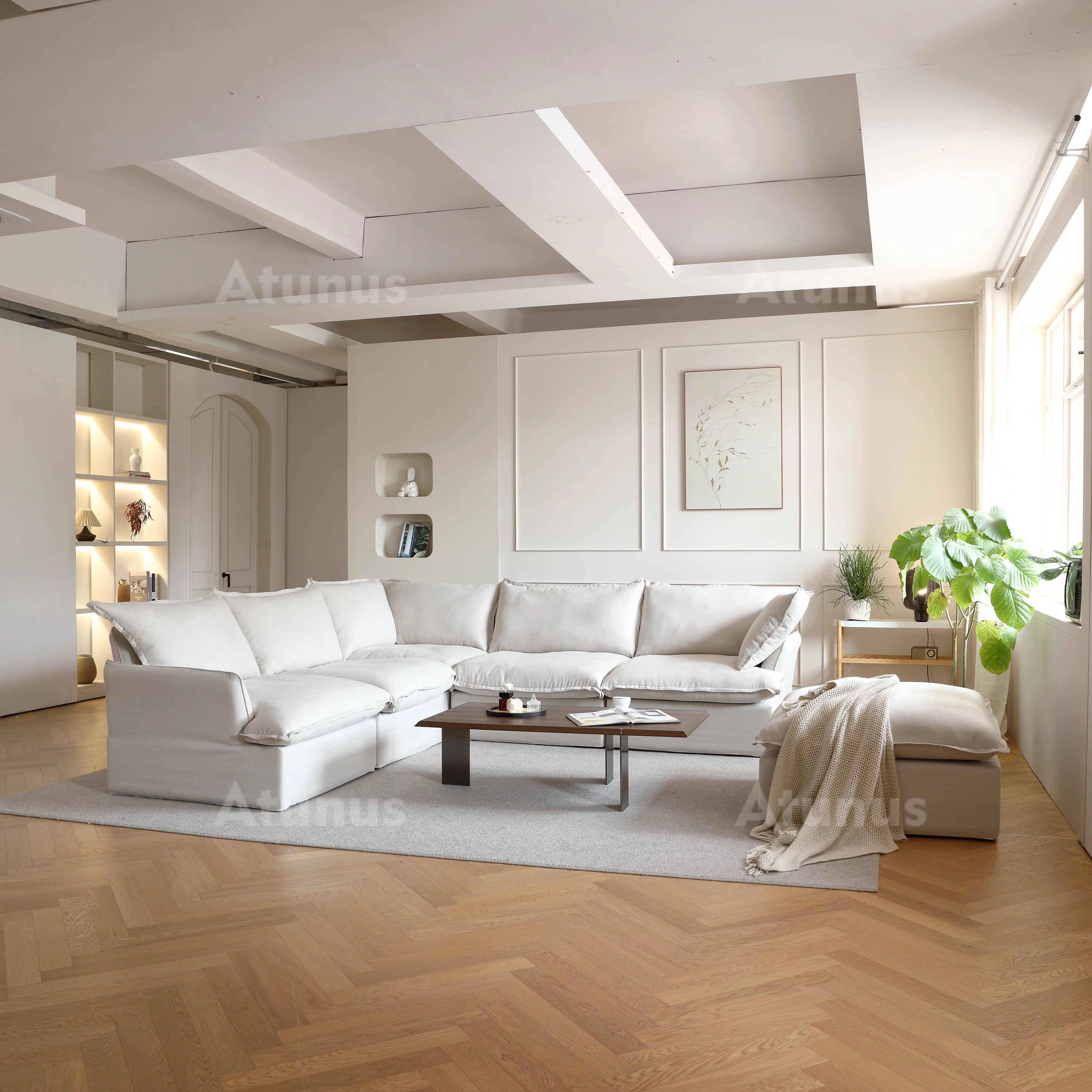 ATUNUS 4 Seater chaise l shaped Modular Soft Sofa Apartment Hotel Couch Living Room Furniture Sectional Sofa Set