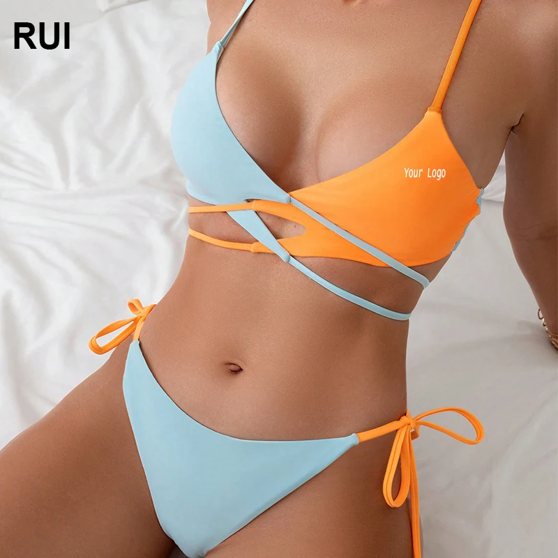 New OEM Sexy Bikini Bottom For Girls Lace-up High Waisted Swimsuit Two Pieces Set Wholesale