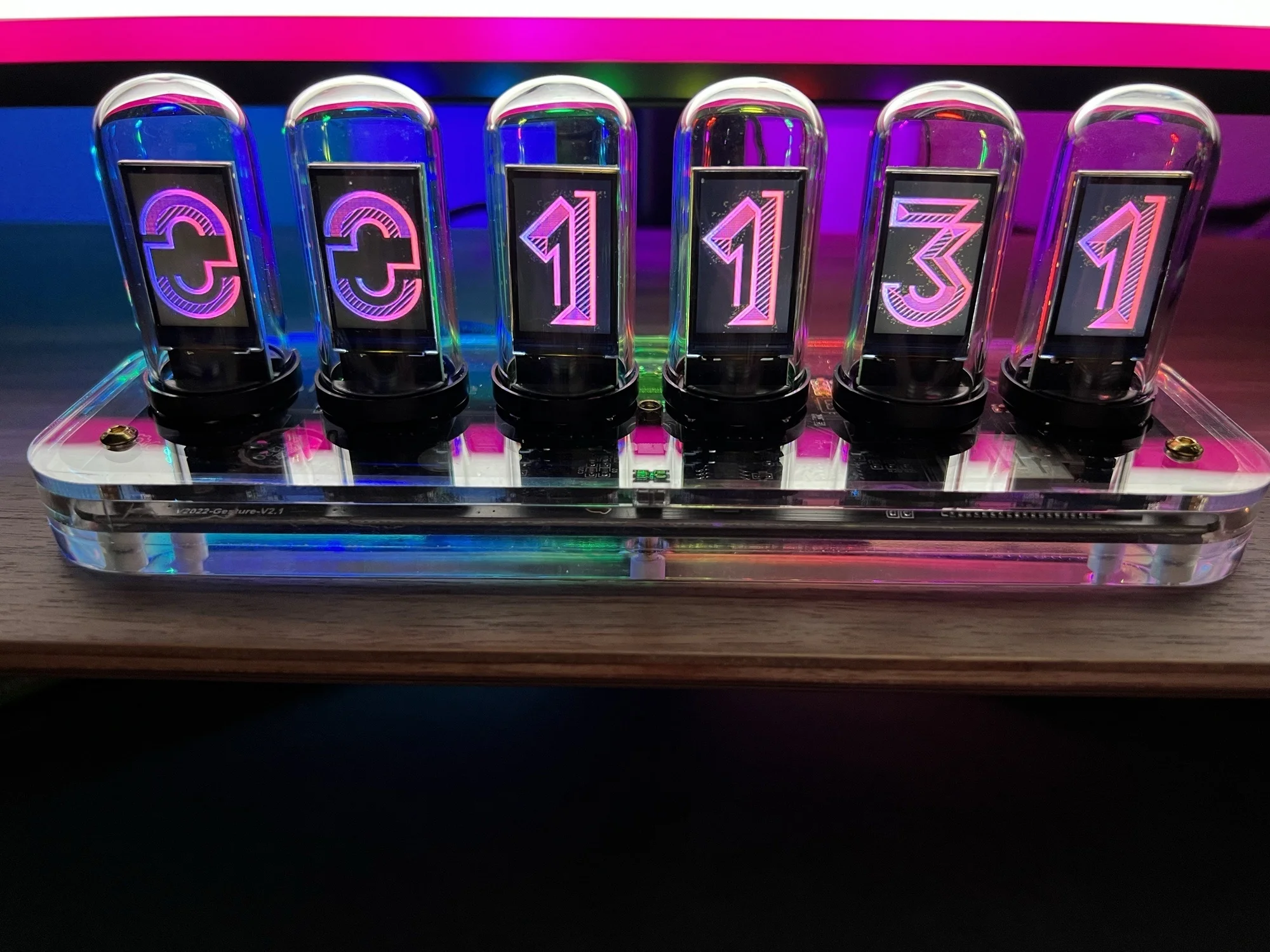 Светящиеся часы Nixie Tube мобильное приложение перестраиваемый IPS дисплей современные цифровые настольные