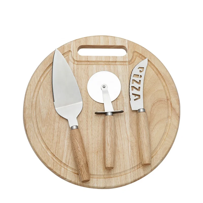 Лидер продаж, деревянная ручка, 4 шт., нож для пиццы, колесный резак и набор досок