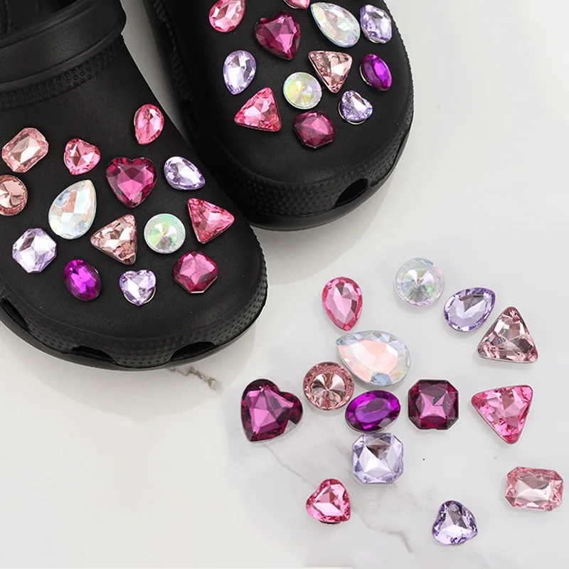 28pcs/set luxury bling geometric style rhinestone croc shoes clogs charms for shoes decoration