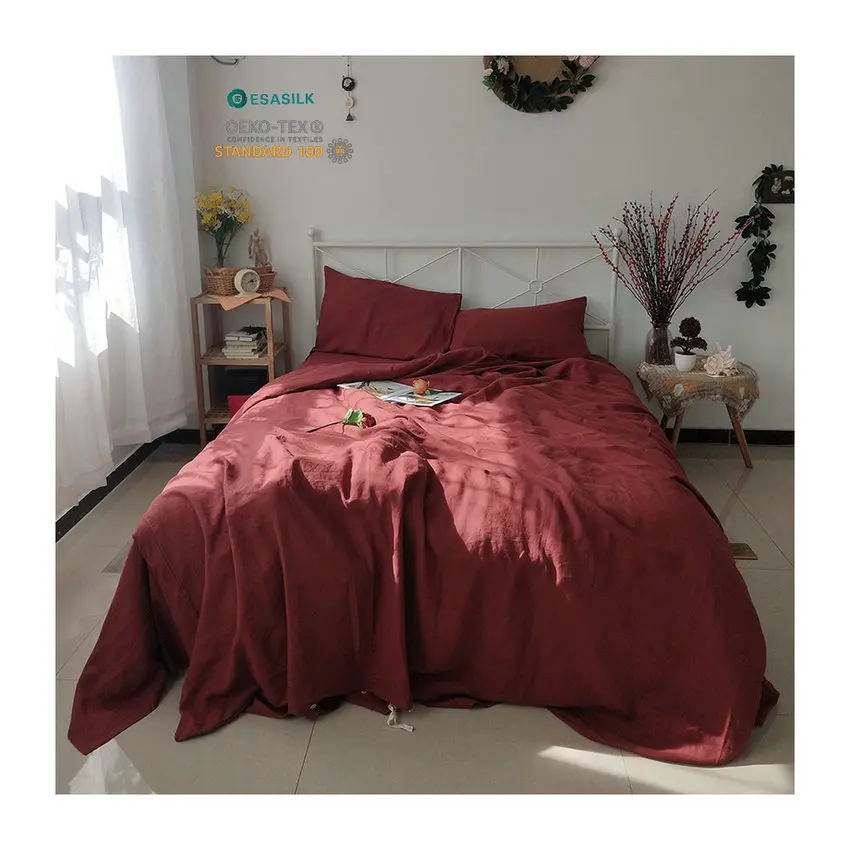 Stone washed french linen bed sheet flax linen duvet cover set