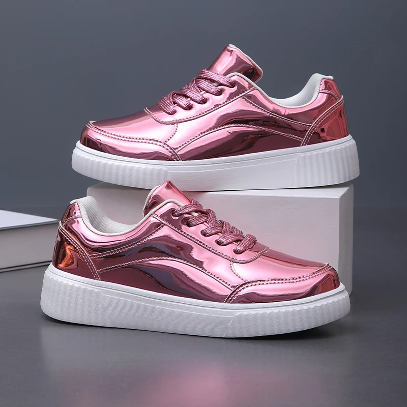 Rose Gold Flat Retro Women Skateboard Manufacturer Basketball Casual Leather Sneakers Low Top Custom Gold Shoes For Women