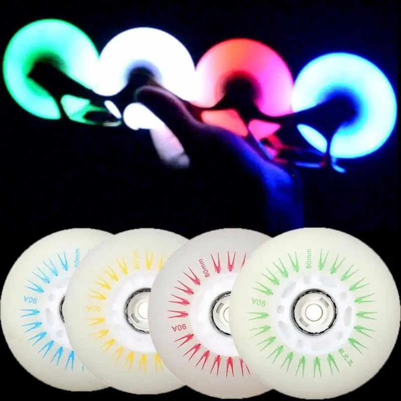 4pcs Roller Skate LED Flashing Flat Flower Luminous Brake Roller Skates Colorful Wheels 60/70/80mm