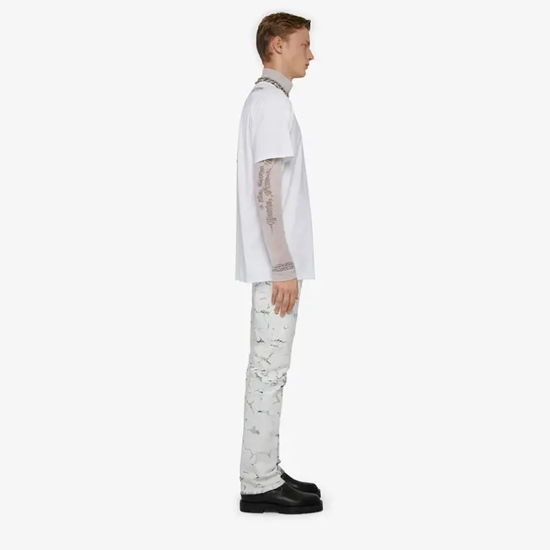 Custom Men Jeans Trendy Brand Skinny Patchwork Leather Men Denim Pants For Streetwear