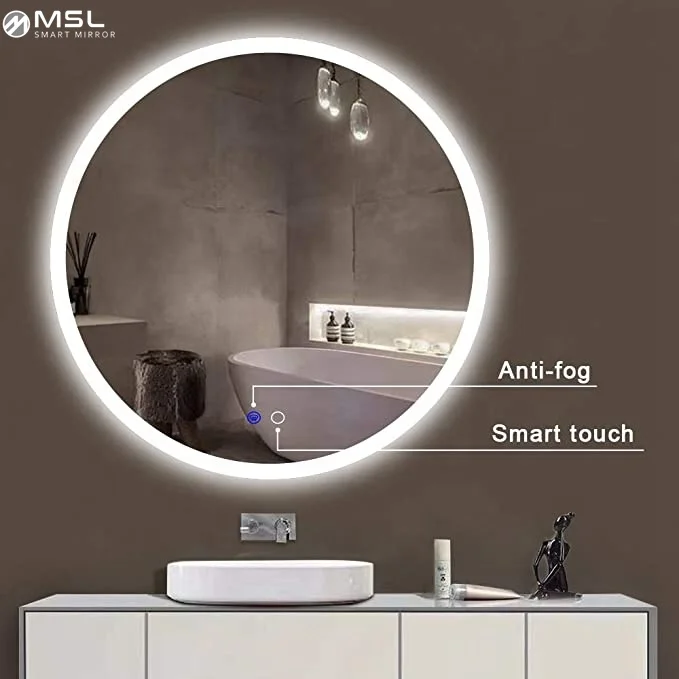 Pretty see lighted touch screen wholesale high quality home decoration round decorative mirror